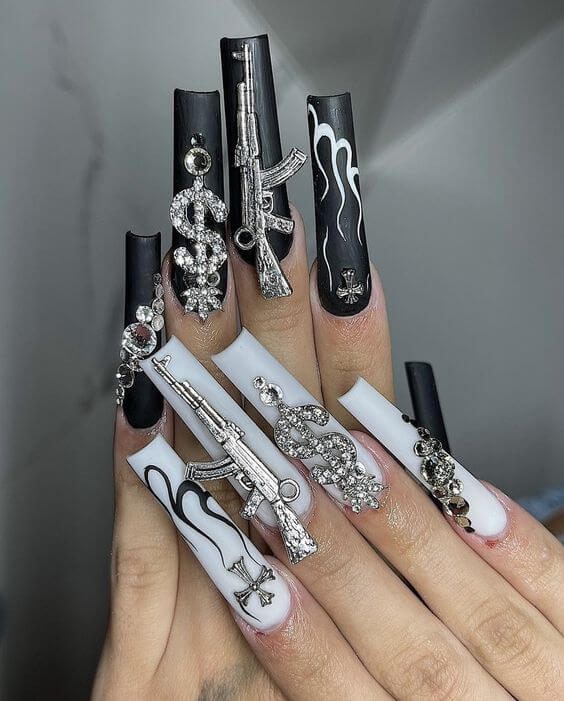 Black And White Coffin Nails