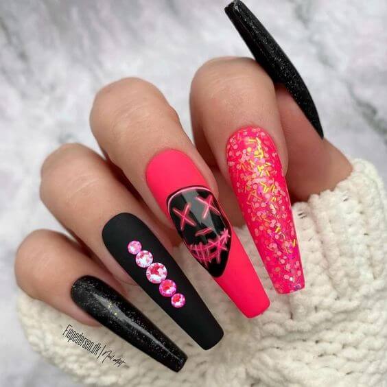 Neon Pink Halloween Nails