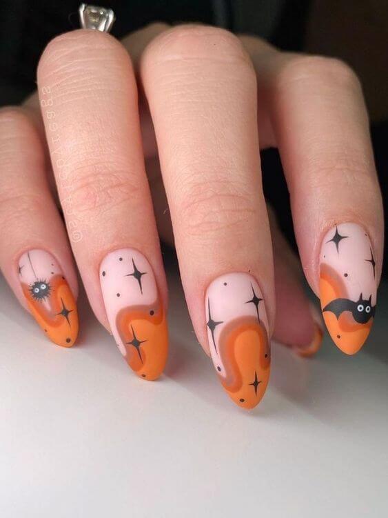 Orange And Pink Halloween Nails