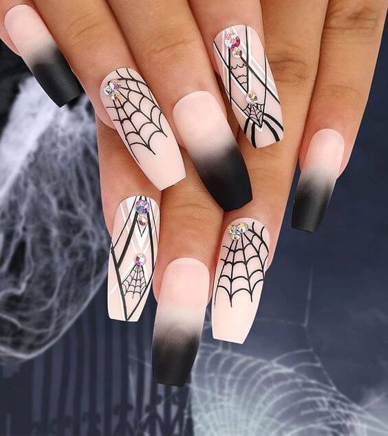 Pink Halloween Nails Spider Web