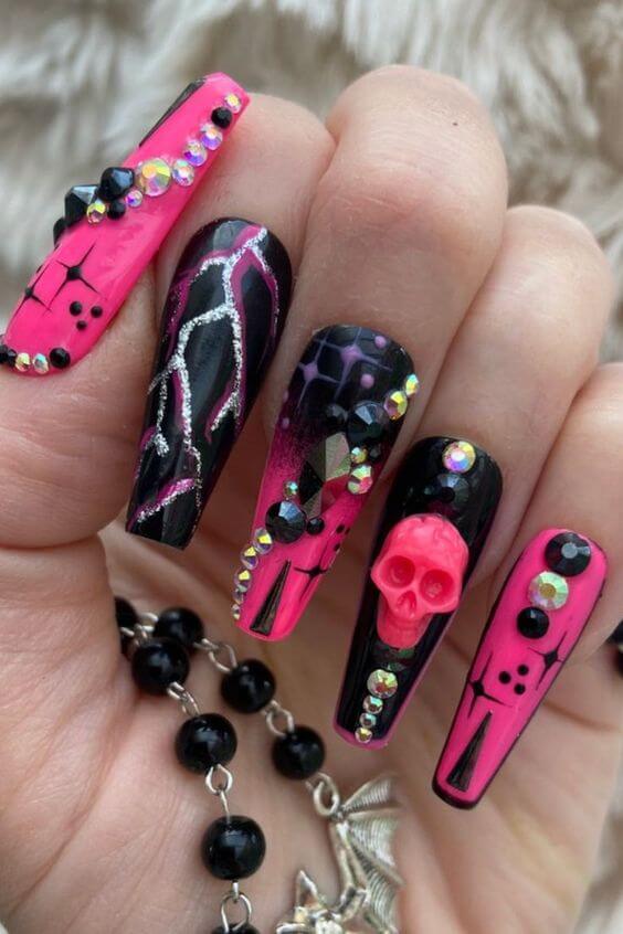 Dark Pink Halloween Nails