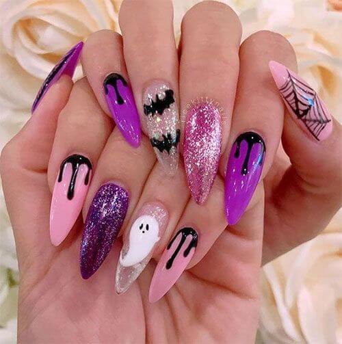 Pink Halloween Nails Almond