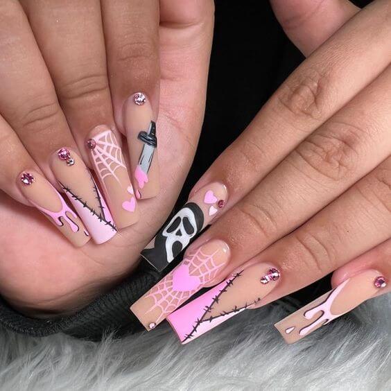 Long Pink Halloween Nails