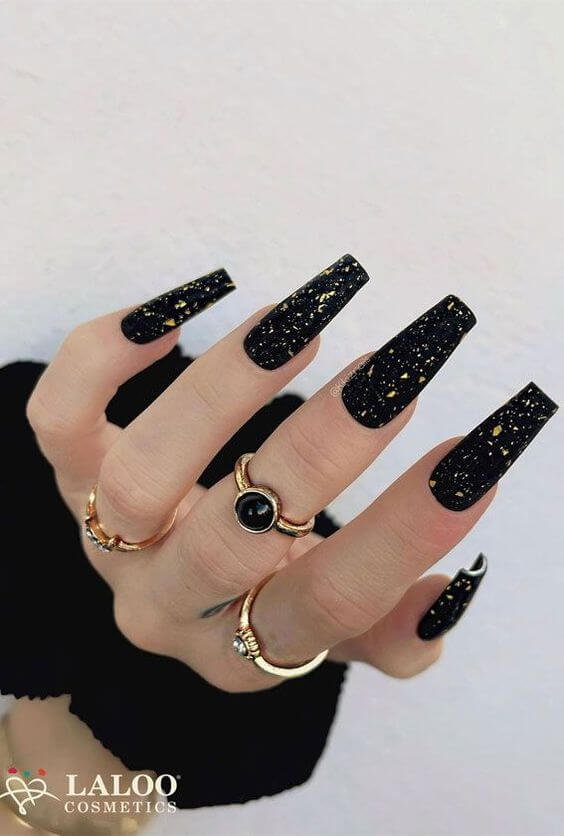 Black Coffin Nails With Glitter