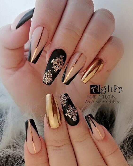 Gold And Black Coffin Nails 
