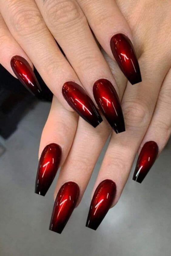 Ombre Black And Red Acrylic Nails 