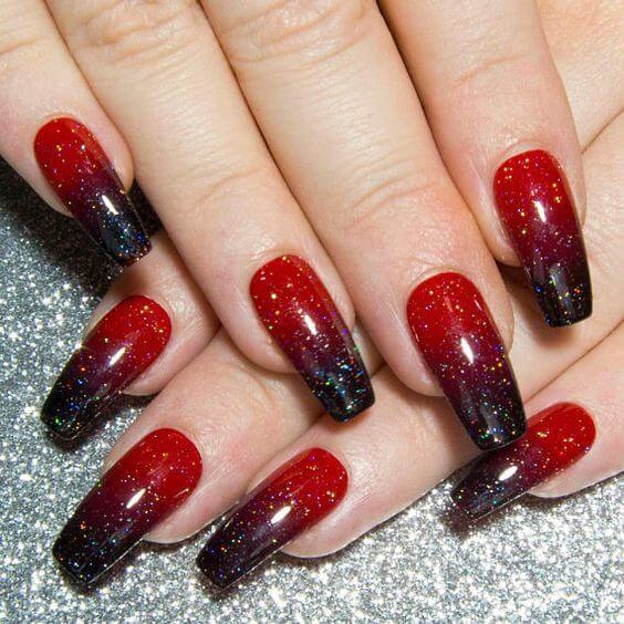 Glitter Black and Red Nails 