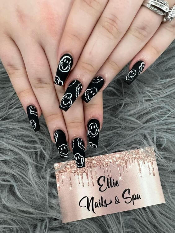 Black Smiley Face Nails