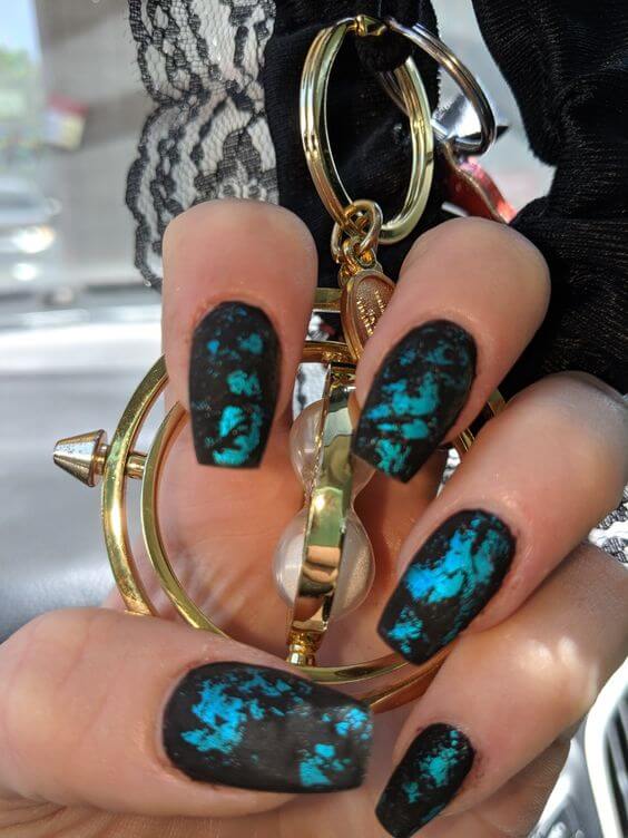 Black And Teal Nails