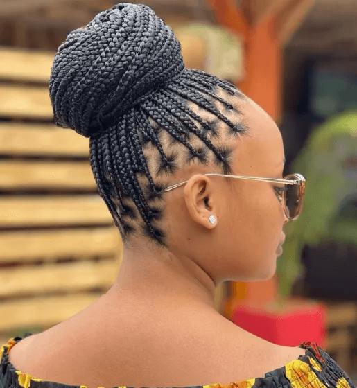 Small Knotless Braids in a Bun