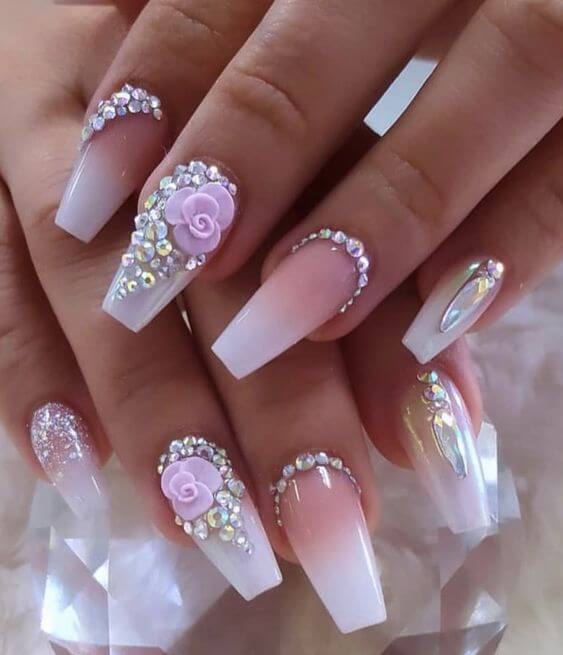 Ombre Nails with Rhinestones