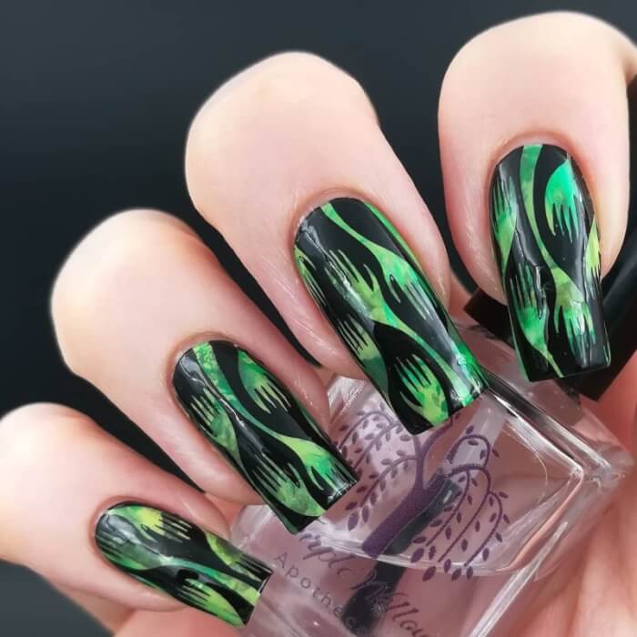 Black And Green Halloween Nails