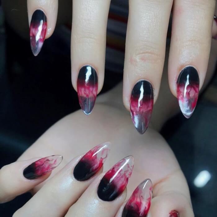 Pink And Black Halloween Nails