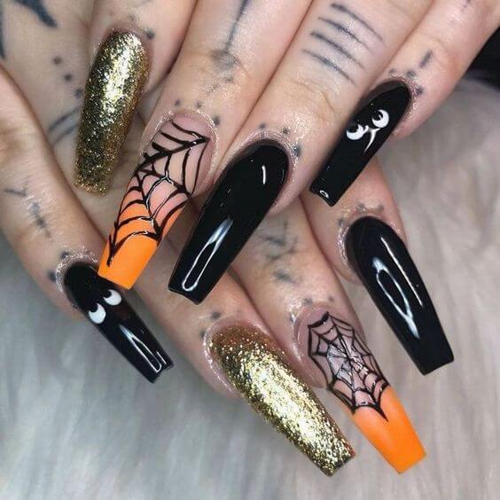 Black And Gold Halloween Nails