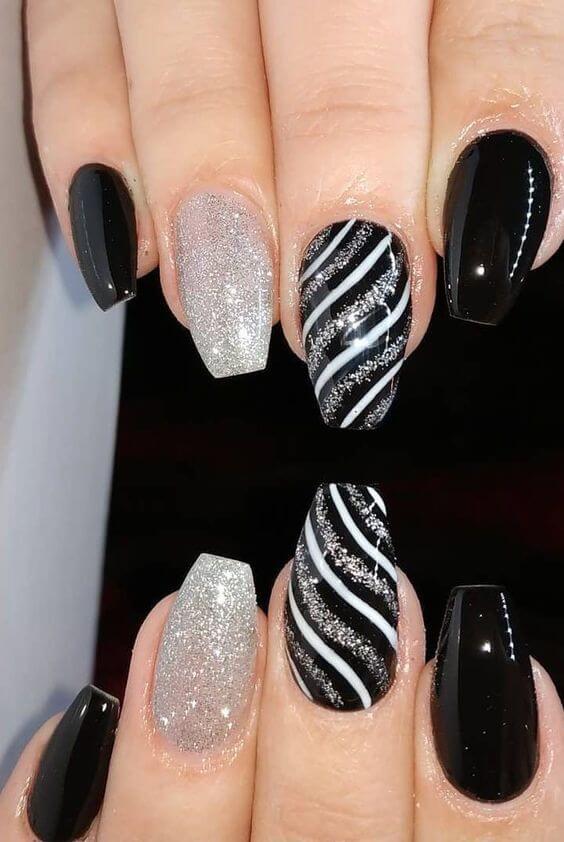 Black And Silver Nails