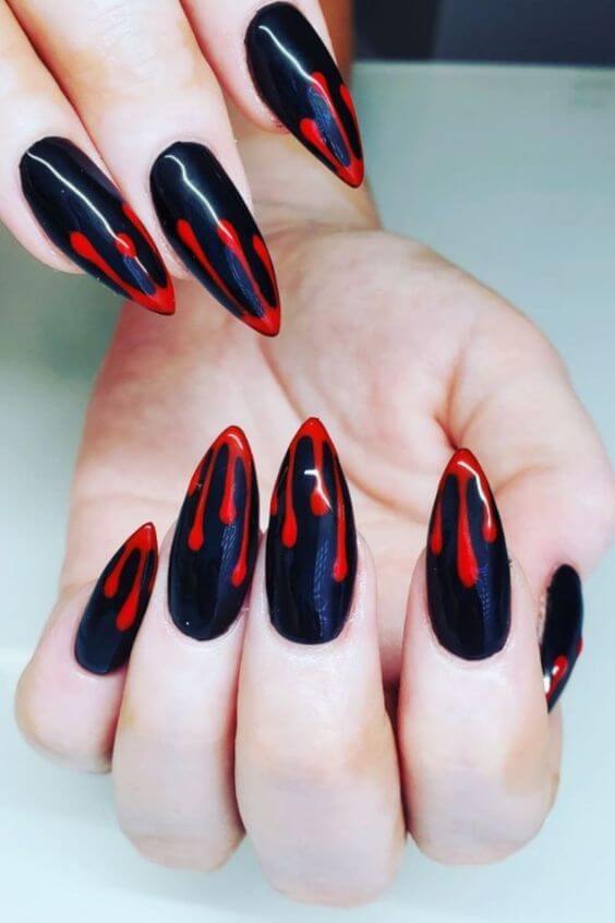 Black Nails With Blood Drops