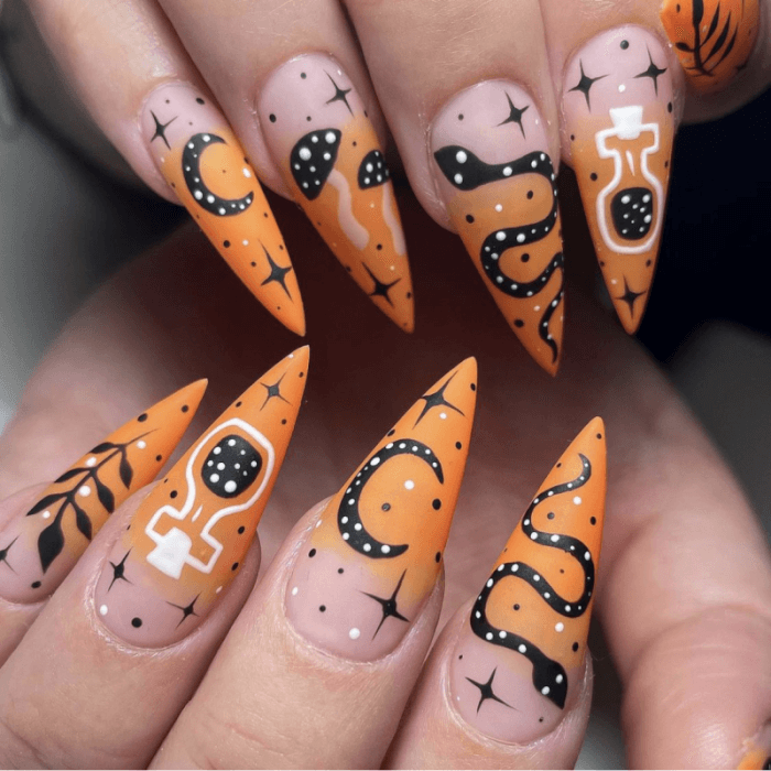 Black And Orange Halloween Nails