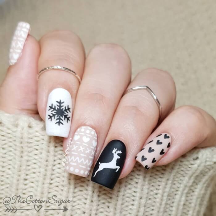 Black and white nails for Christmas 