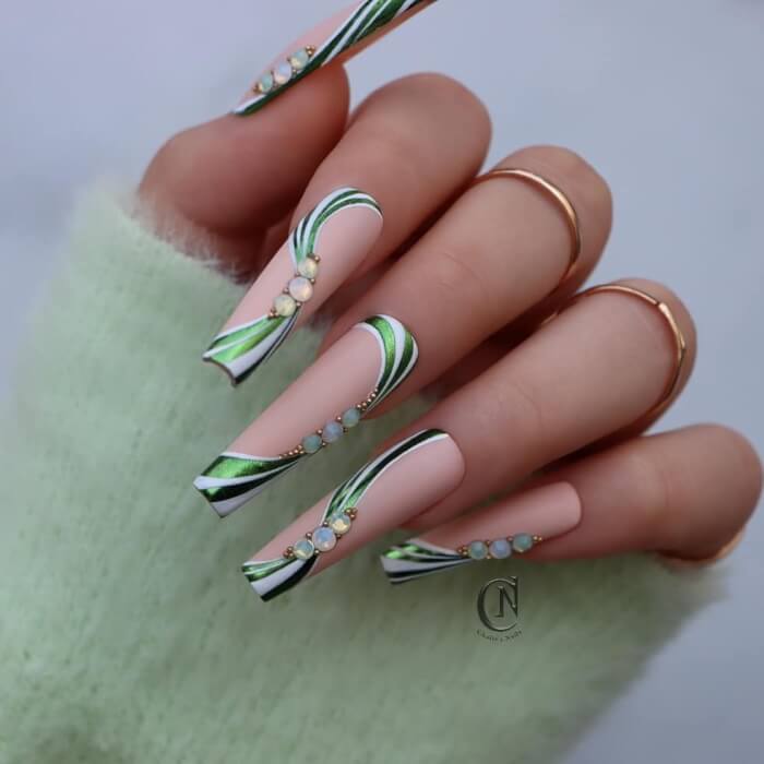 Metallic green nails for Christmas