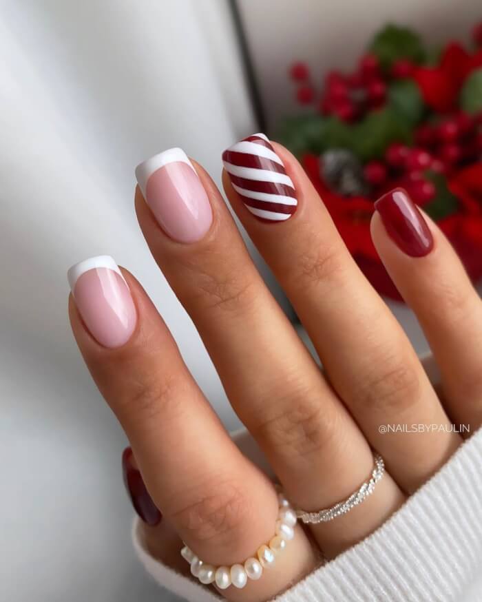 Festive red and white nails for Christmas 