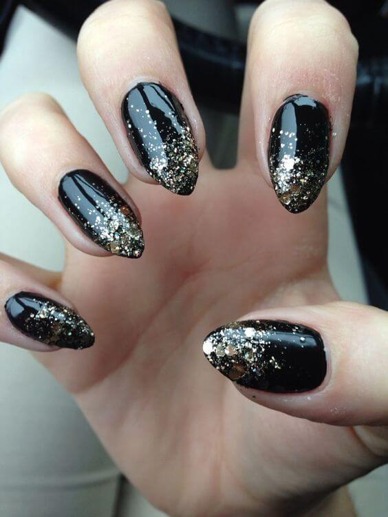 Black Almond Nails With Glitter