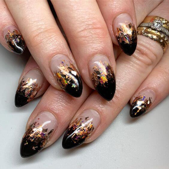 Black And Gold Almond Nails