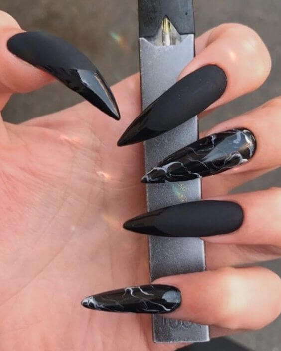 Long Black Almond Nails