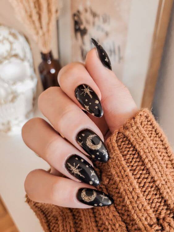 Black Almond Acrylic Nails