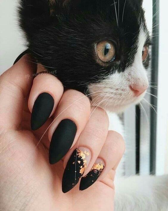 Matte Black Almond Nails