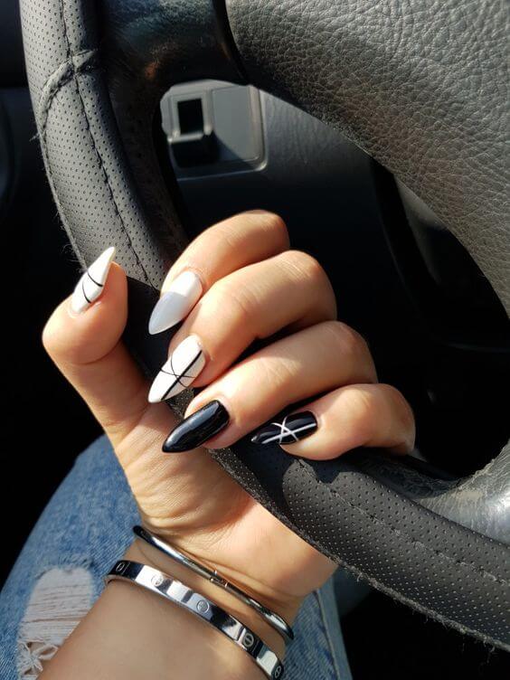 Black And White Almond Nails