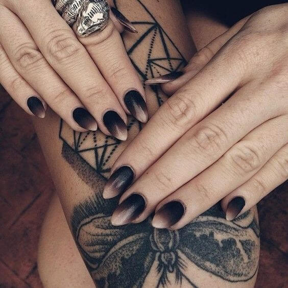 Black Ombre Almond Nails