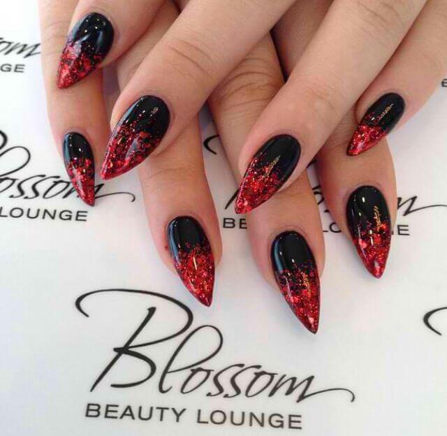 Red And Black Almond Nails