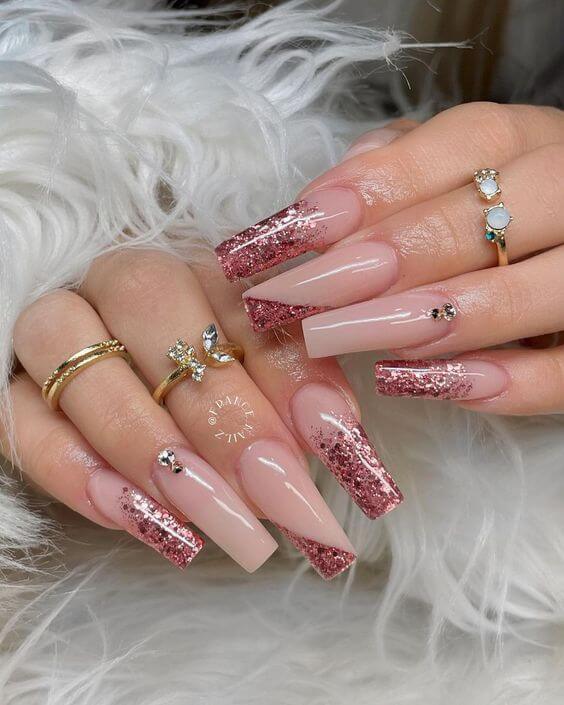 Nude And Rose Gold Nails
