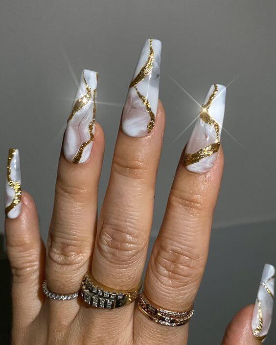 White And Gold Nails