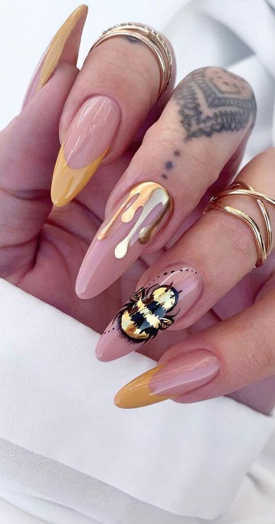 Nude And Gold Nails