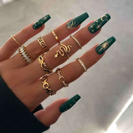 Green And Gold Nails