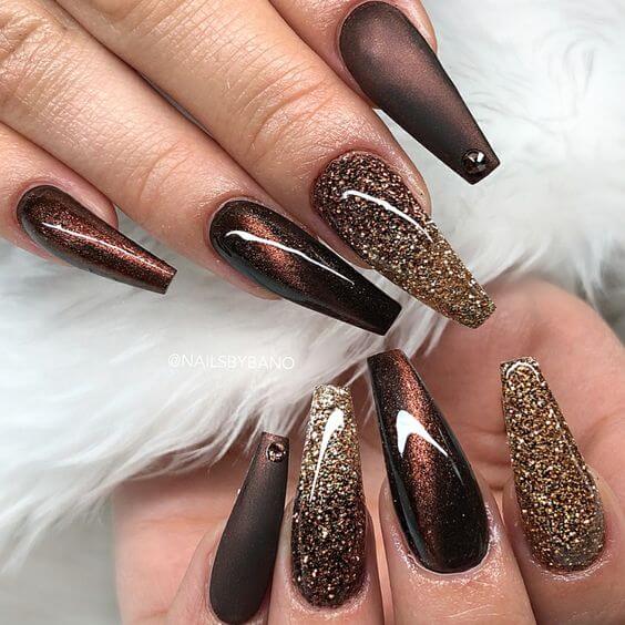 Brown And Gold Nails