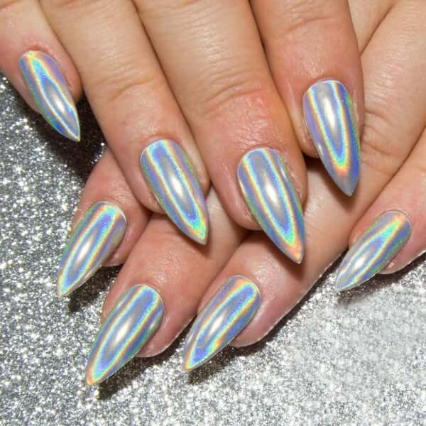 Holographic Silver Chrome Nails 