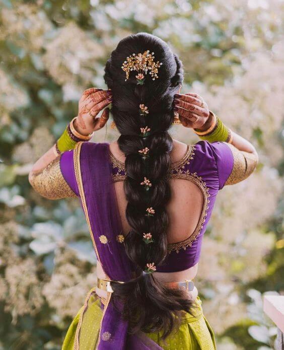 Long Braid Hairstyle with Traditional Accessories