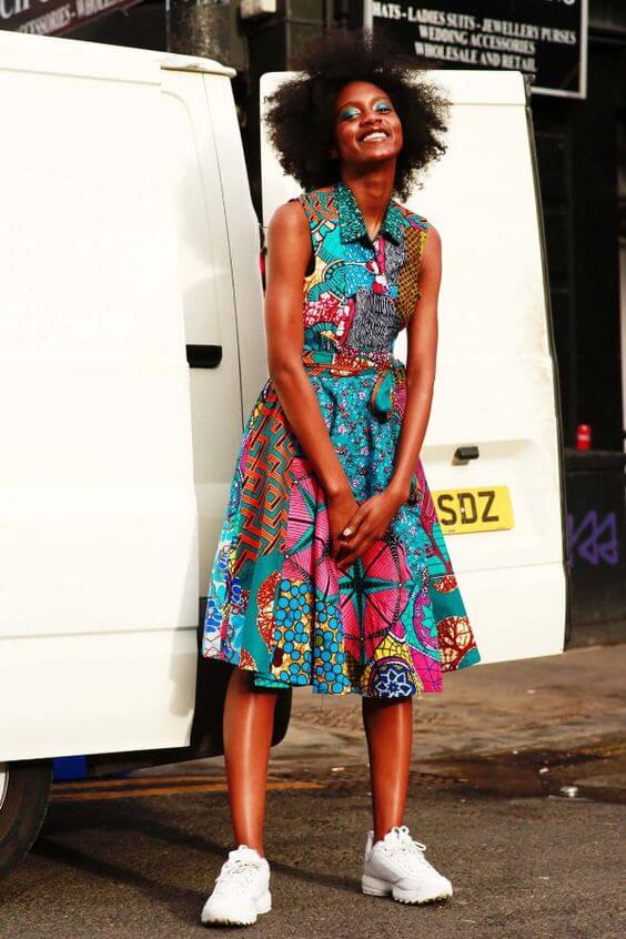 Ankara Midi Dress With Collar