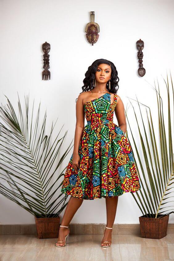 One Shoulder Ankara Midi Dress