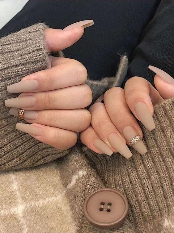 Nude Brown Coffin Nails