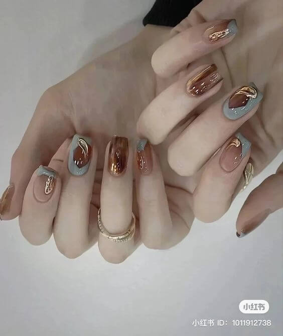 Short Coffin Brown Nails
