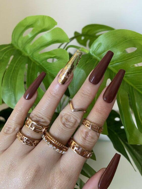 Brown Long Coffin Nails
