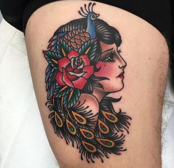 Peacock Woman Aries Tattoo 