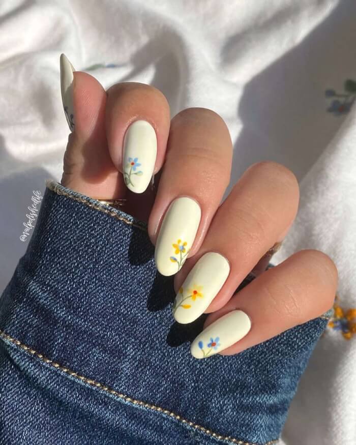 Yellow Nails with Florals