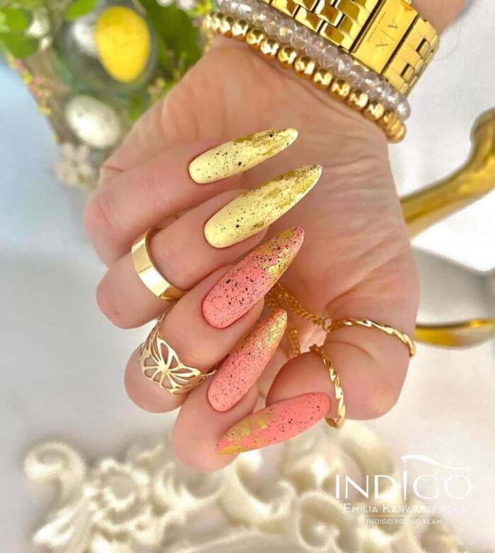 Yellow Nails with Golden Glitters