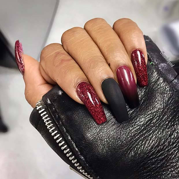 Trendy Dark Red And Black Mani