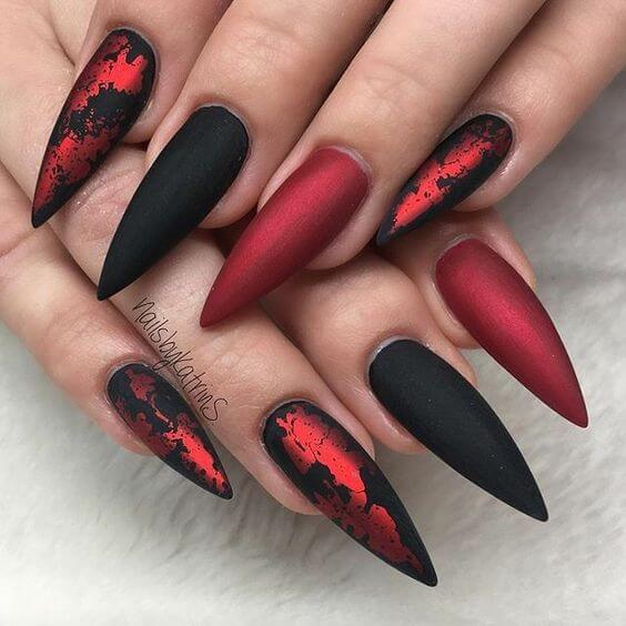 Matte Red And Black Nails