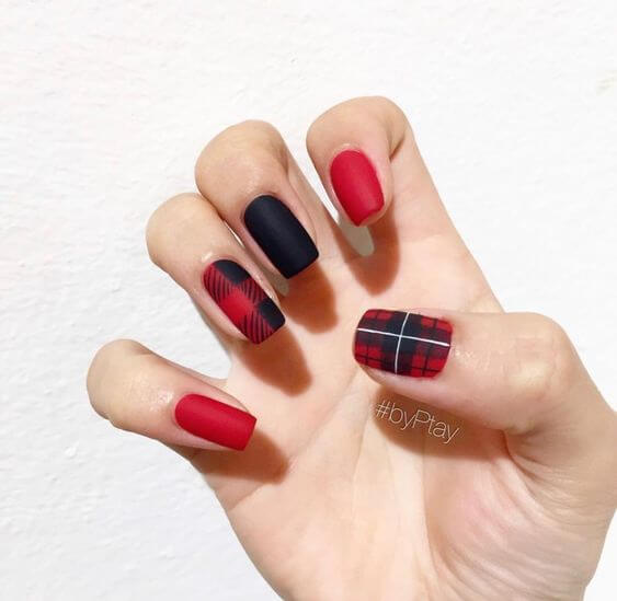 Red And Black Plaid Nails